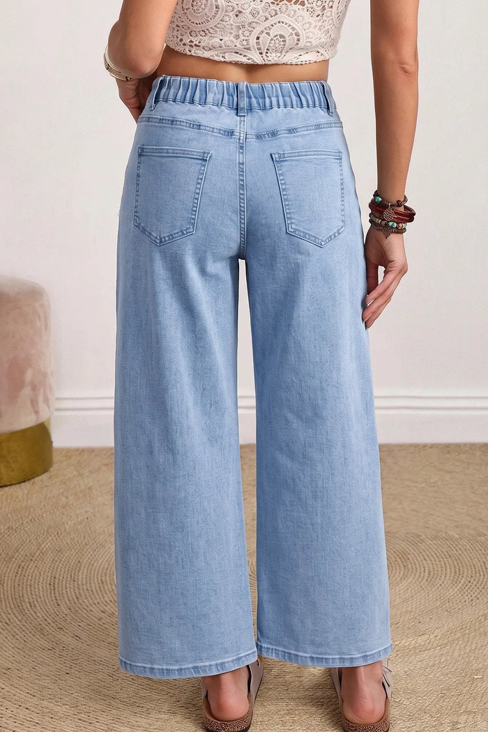 Solid Color Square Patch Pocket Ankle-length Barrel Jeans – Beau Blue