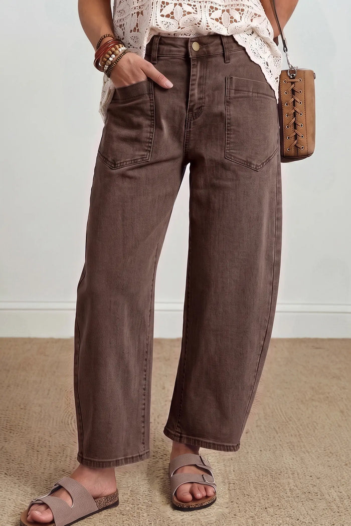 Solid Color Square Patch Pocket Ankle-length Barrel Jeans – Beau Blue