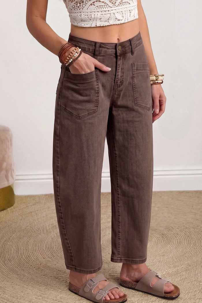 Solid Color Square Patch Pocket Ankle-length Barrel Jeans – Beau Blue