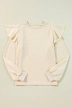 Jet Stream Solid Color Ruffled Shoulder Long Sleeve Blouse - Tops/Blouses & Shirts