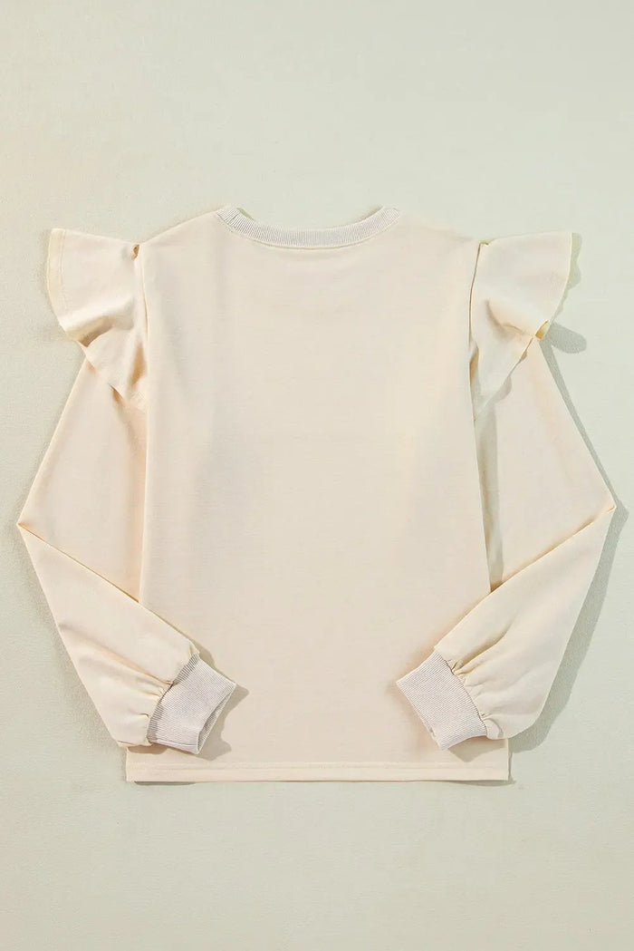 Jet Stream Solid Color Ruffled Shoulder Long Sleeve Blouse - Tops/Blouses & Shirts