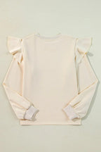 Jet Stream Solid Color Ruffled Shoulder Long Sleeve Blouse - Tops/Blouses & Shirts