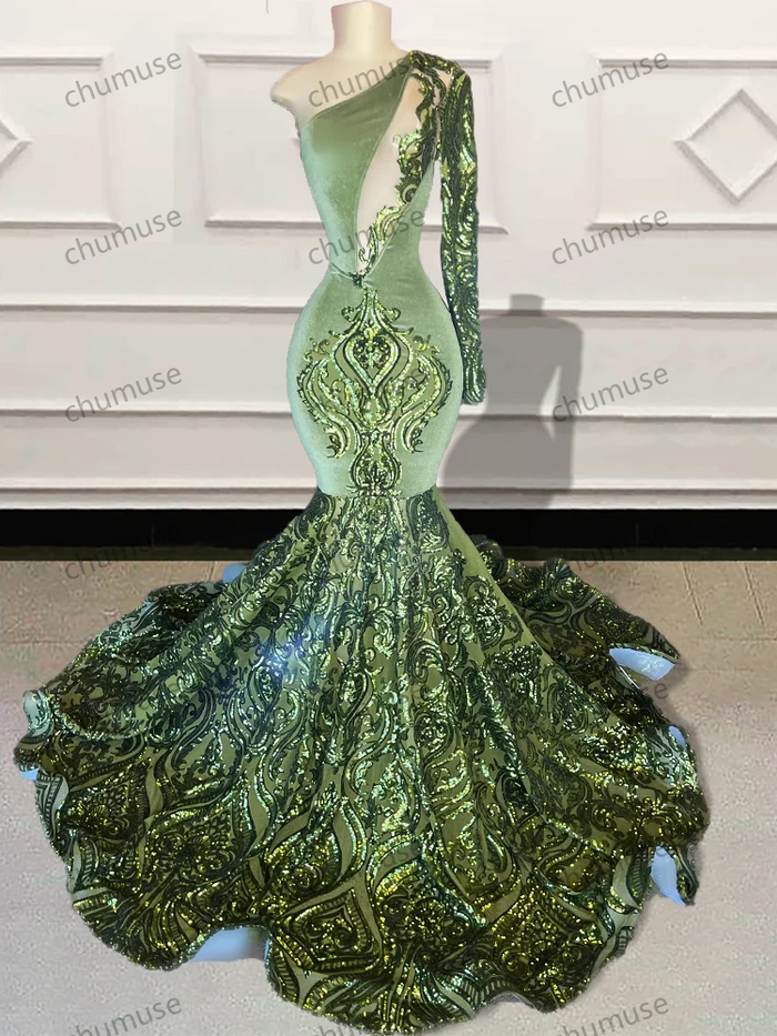 Sparkly Sequined Mermaid Long Prom Dress for Graduation Party
