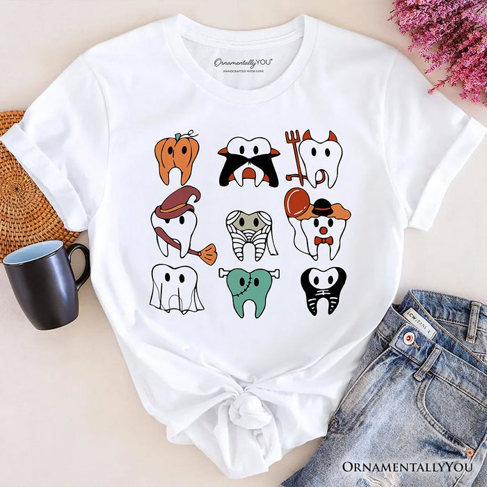 Spooky Halloween Dentist T-Shirt, Teeth Monster Tee for Dental Crew T-Shirts OrnamentallyYou White XS