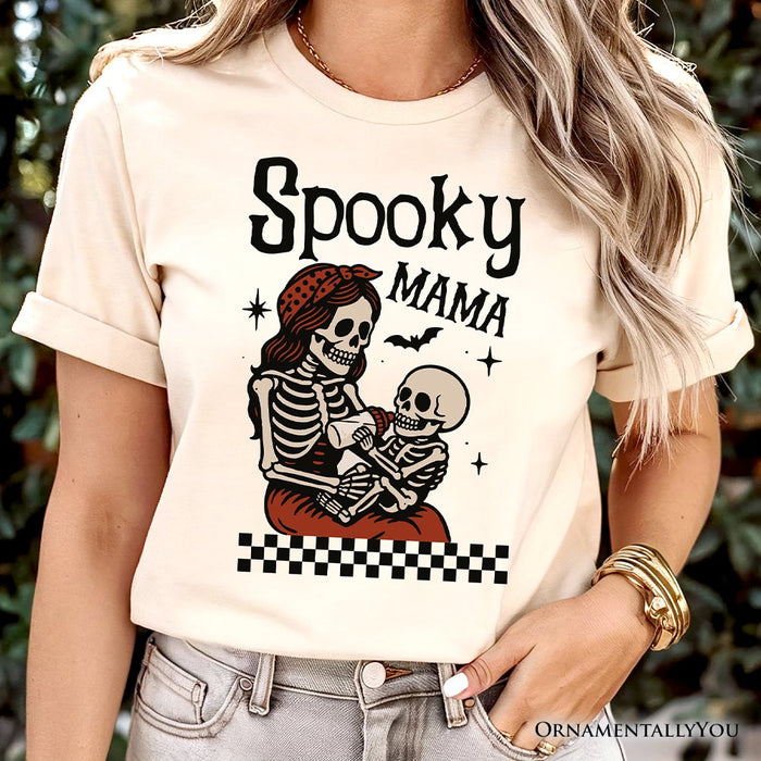 Spooky Mama Skeleton Halloween T-Shirt, Momster Retro Checkered Tee With Boo Vibes T-Shirts OrnamentallyYou