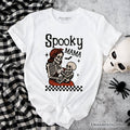 Spooky Mama Skeleton Halloween T-Shirt, Momster Retro Checkered Tee With Boo Vibes T-Shirts OrnamentallyYou White XS