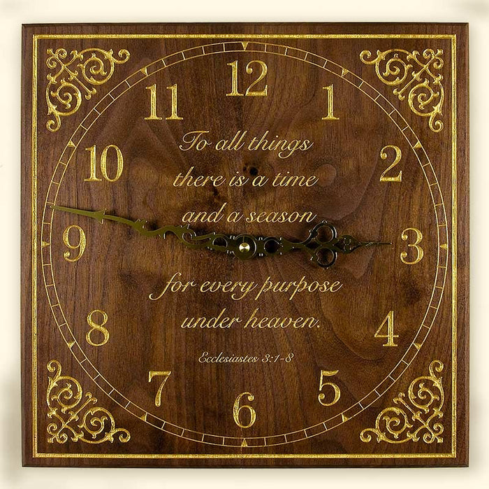 Square Black Walnut and Gold Fill Clock with Choice of Inscriptions