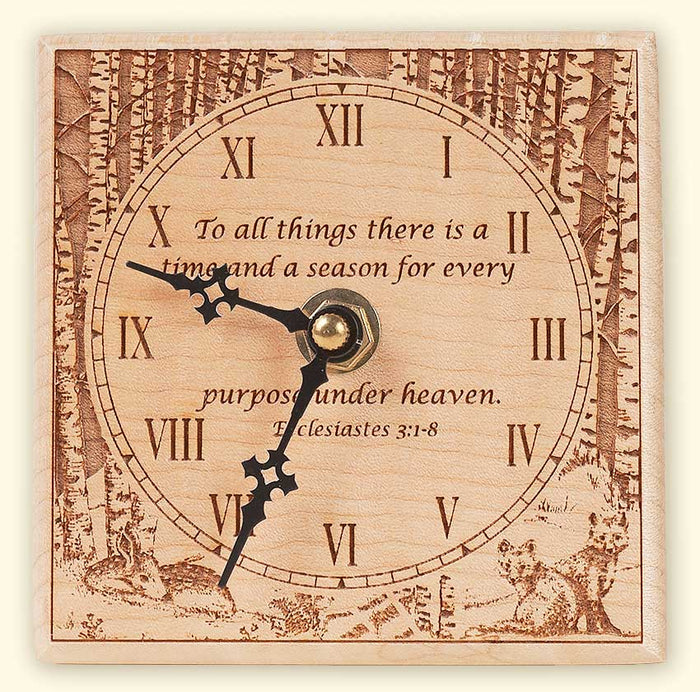 Square Maple Clock with Forest Scene