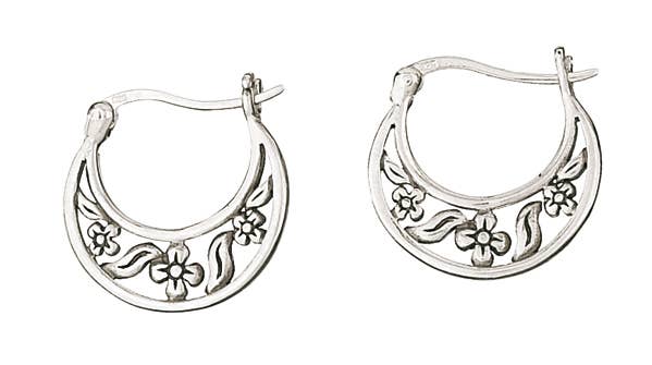 Sterling Silver Flower Hoop Earrings