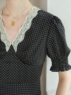 Stormi Charming V-neck Lace Trimmed Floral Print Dress