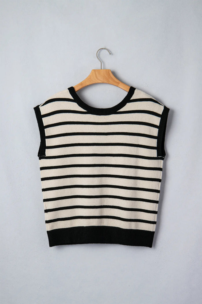 Stripe Bow Appliqué Short Sleeve Sweater