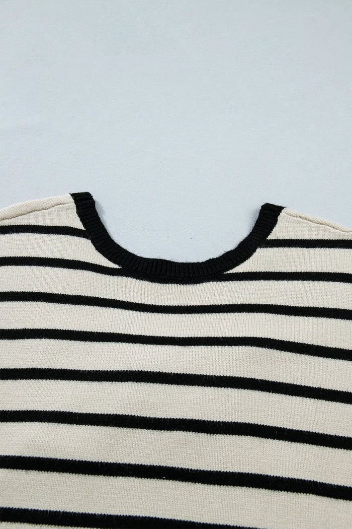 Stripe Bow Appliqué Short Sleeve Sweater