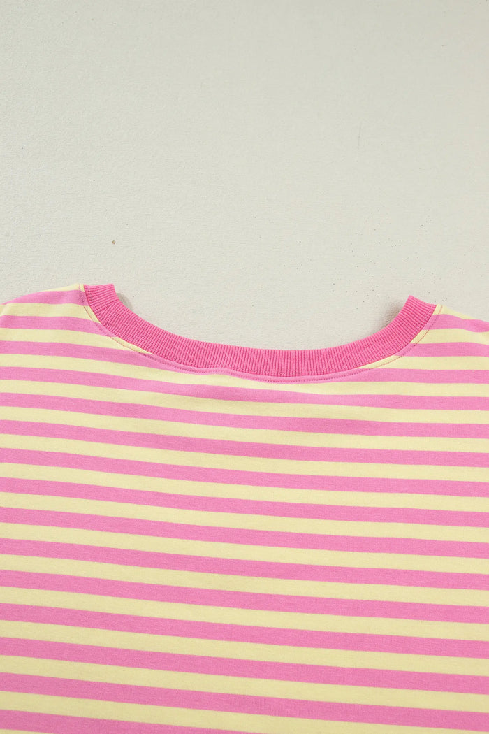 Stripe Boxy Tee Drawstring Elastic Waist Plus Size Short Co-ord Set