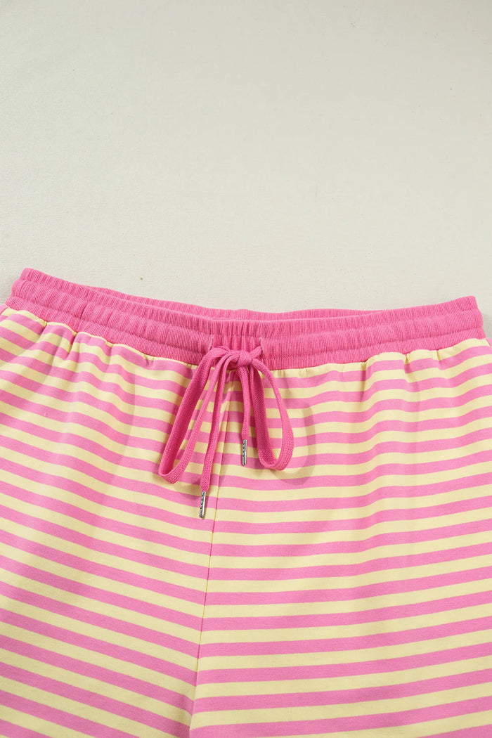 Stripe Boxy Tee Drawstring Elastic Waist Plus Size Short Co-ord Set