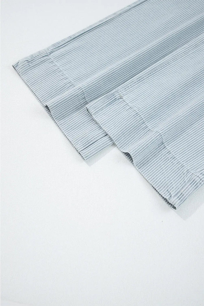 Stripe Button Flap Pocket Cuffed Hem Wide Leg Jeans - Bottoms/Jeans/WideLeg