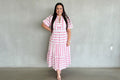 Stripe Plus Size V-Neck Short Puff Sleeve Tiered Maxi Dress