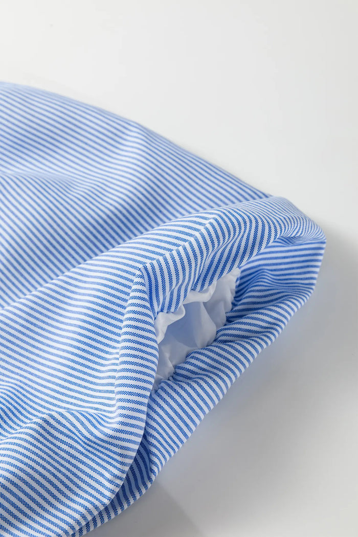 Stripe Shirred Detail Collar V-Neck Plus Size Midi Dress