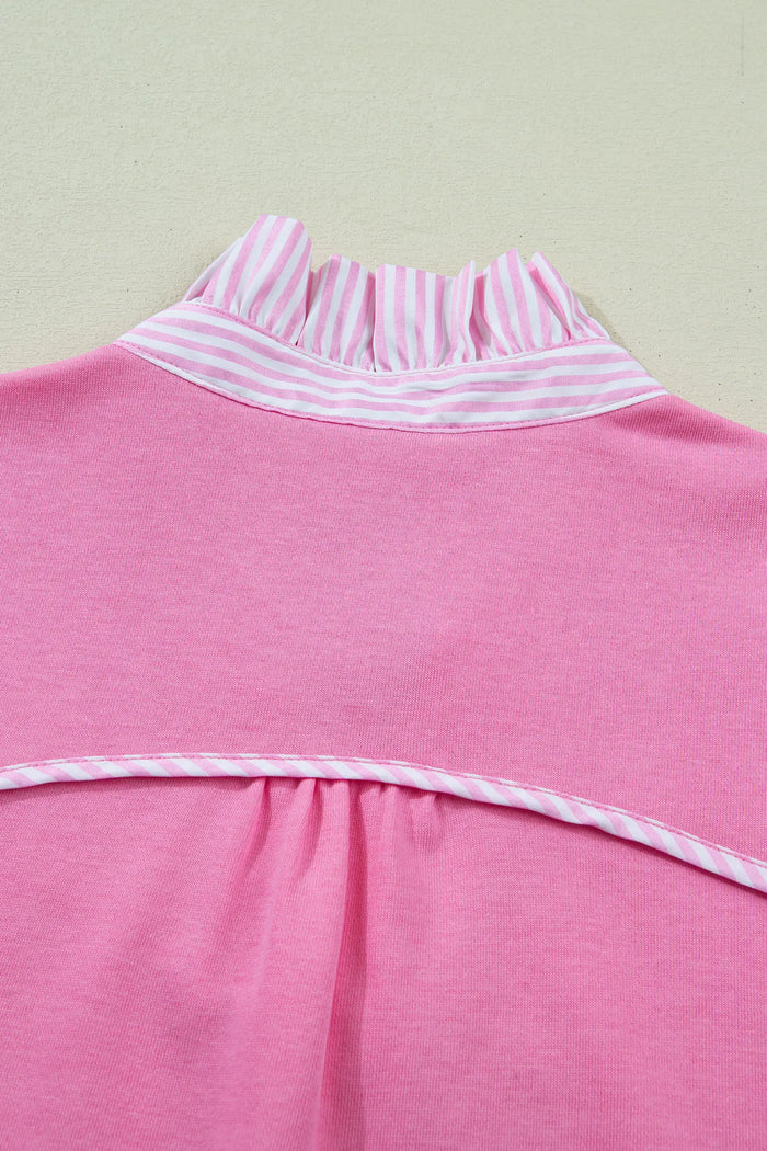Striped Frilled Collar Short Sleeve Blouse