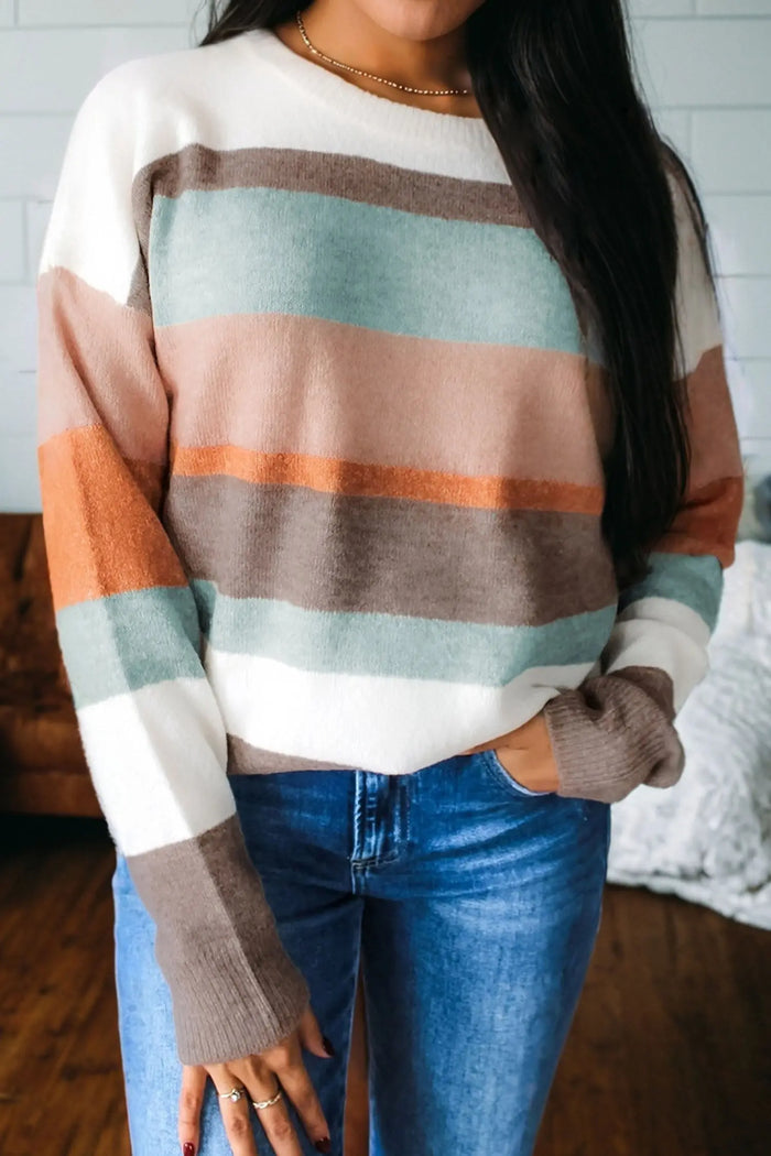 Striped Knit Drop Shoulder Sweater - Multicoloured / S - Sweaters & Cardigans/Sweaters
