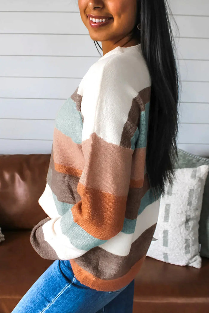 Striped Knit Drop Shoulder Sweater - Sweaters & Cardigans/Sweaters