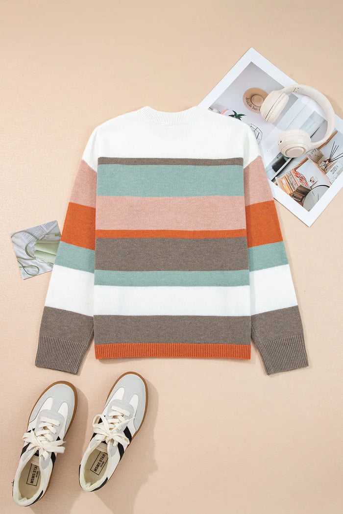 Striped Knit Drop Shoulder Sweater - Sweaters & Cardigans/Sweaters