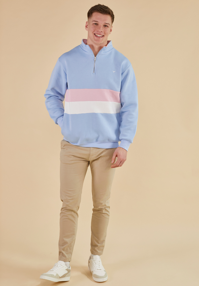Suffolk Men's Quarter Zip Sweatshirt - Blue - Whale Of A Time Clothing