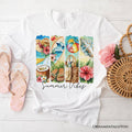Summer Vibes T-Shirt, White and Natural Beach Tee with Coconut and Flowers T-Shirts OrnamentallyYou White XS