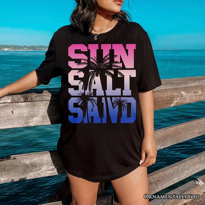 Sun Salt Sand Summer T-Shirt, Black Minimalist Beach Tee T-Shirts OrnamentallyYou