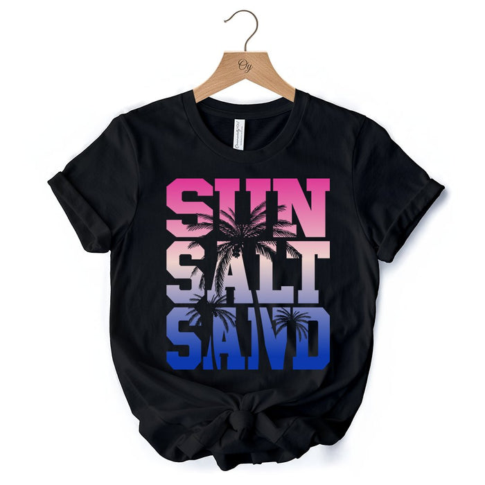 Sun Salt Sand Summer T-Shirt, Black Minimalist Beach Tee T-Shirts OrnamentallyYou
