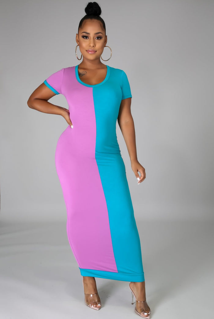Surprise Me.....Short Sleeve Color Block Fitted Midi Dress | Swagg Boutique LLC.