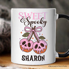 Sweet and Spooky Poison Cherries Halloween Personalized Mug, Coquette Skulls Gift with Custom Name Personalized Ceramic Mug OrnamentallyYou White - Black Customized