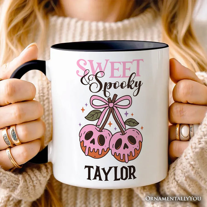 Sweet and Spooky Poison Cherries Halloween Personalized Mug, Coquette Skulls Gift with Custom Name Personalized Ceramic Mug OrnamentallyYou