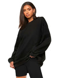 SXV Black Solid Round Neck Drop Shoulder Plain Oversized Sweatshirt