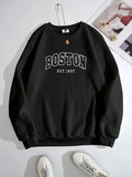 SXV  'BOSTON’ Printed Cool Aesthetic Drop Shoulder Oversized Sweatshirt