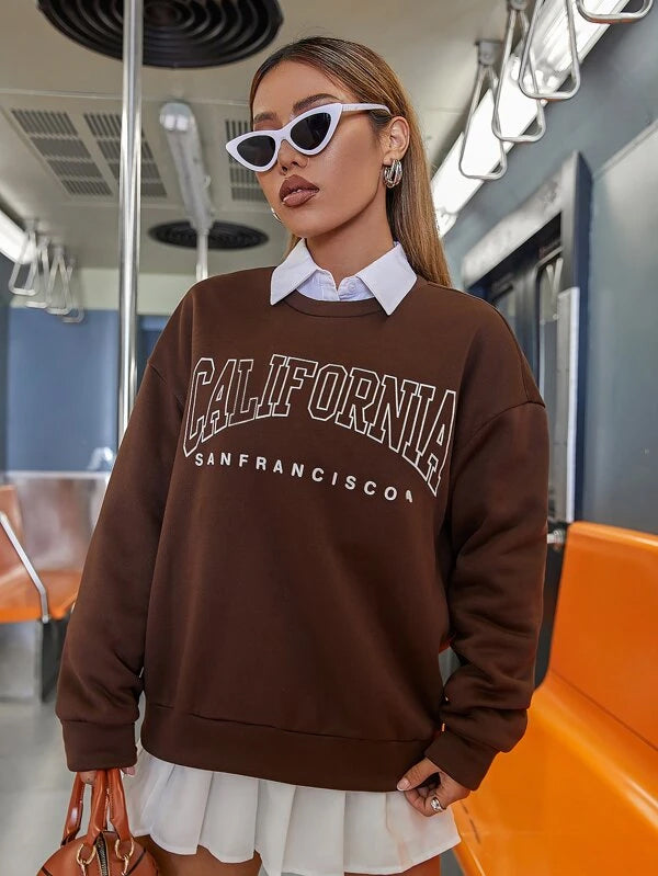 SXV  'California Sanfrancisco’ Printed Cool Aesthetic Drop Shoulder Oversized Sweatshirt