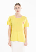 T-shirt col rond cachemire jaune fluo brodé femme - KELLY 15