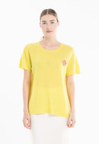 T-shirt col rond cachemire jaune fluo brodé femme - KELLY 15