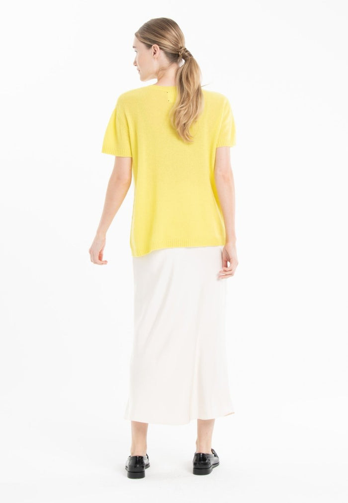 T-shirt col rond cachemire jaune fluo brodé femme - KELLY 15