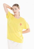 T-shirt col rond cachemire jaune fluo brodé femme - KELLY 15