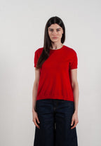 T-shirt col rond manches courtes femme en cachemire & laine ultrafin rouge - KELLY 1