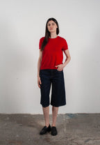T-shirt col rond manches courtes femme en cachemire & laine ultrafin rouge - KELLY 1