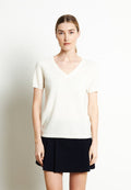 LILLY 14 T-shirt col V en cachemire manches courtes blanc écru