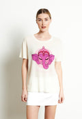 RIA 9 T-shirt col rond SWEET GANESH en cachemire blanc écru