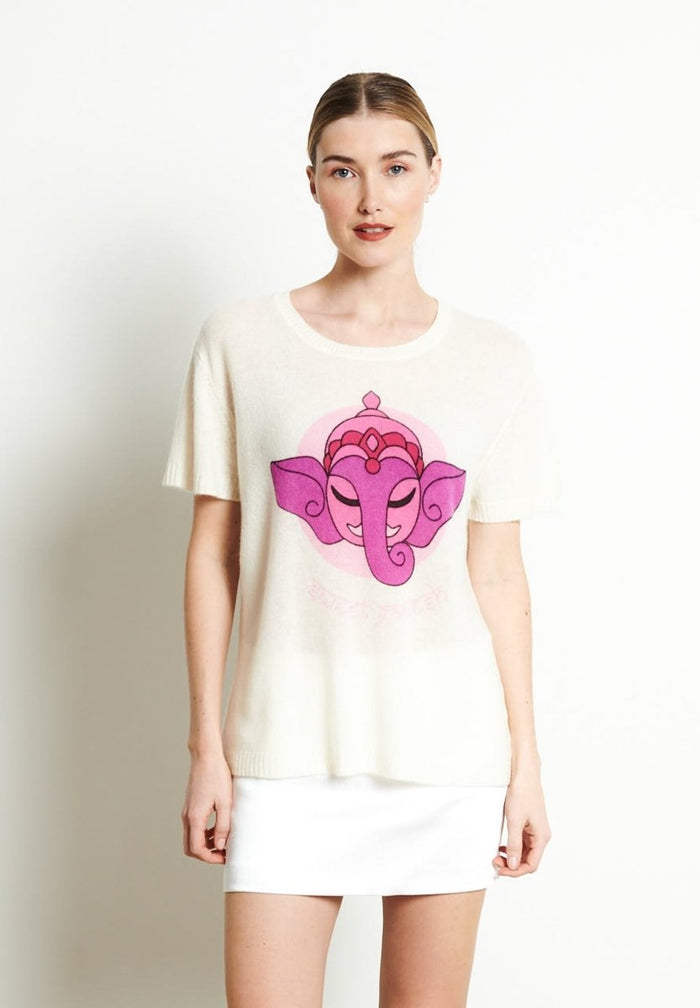 RIA 9 T-shirt col rond SWEET GANESH en cachemire blanc écru