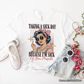 Taking a Sick Day T-Shirt, Retro Pop Art Woman Middle Finger Sarcastic White Tee for Fed Up Women T-Shirts OrnamentallyYou White XS
