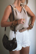 Taupe Metallic Star Detail V-Neck Sweater Knit Tank Top