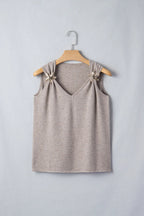 Taupe Metallic Star Detail V-Neck Sweater Knit Tank Top