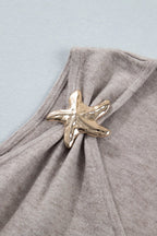Taupe Metallic Star Detail V-Neck Sweater Knit Tank Top