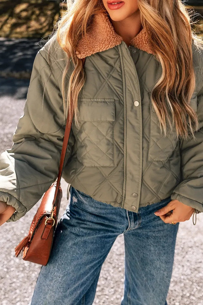 Shop Teddy Collar Flap Pockets Quilted Puffer Jacket at eAura