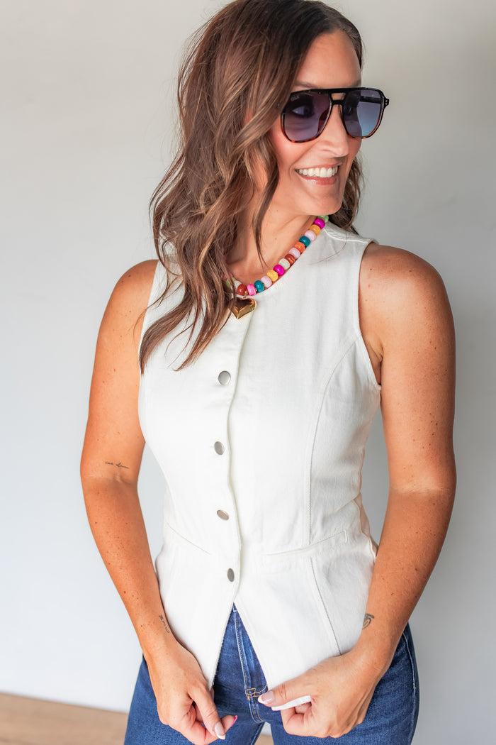The Aria Denim Vest - One Eleven Olive Boutique